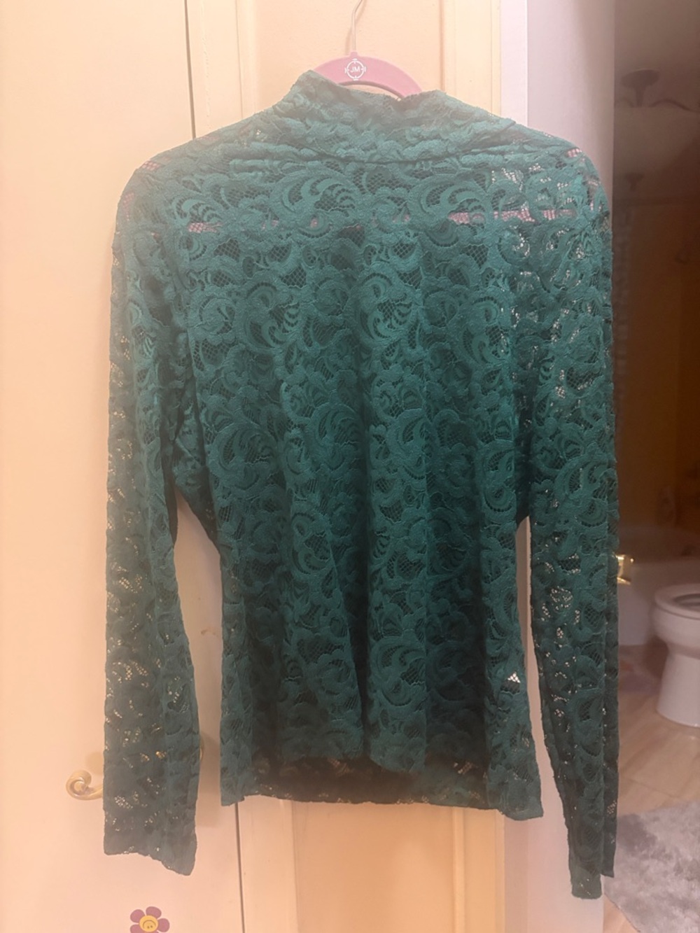 White House Black Market Emerald Green Lace Long-Sleeve Top